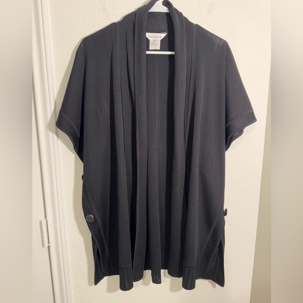 Exclusively Misook Black Open Front Acrylic Cardigan Womens Size Medium